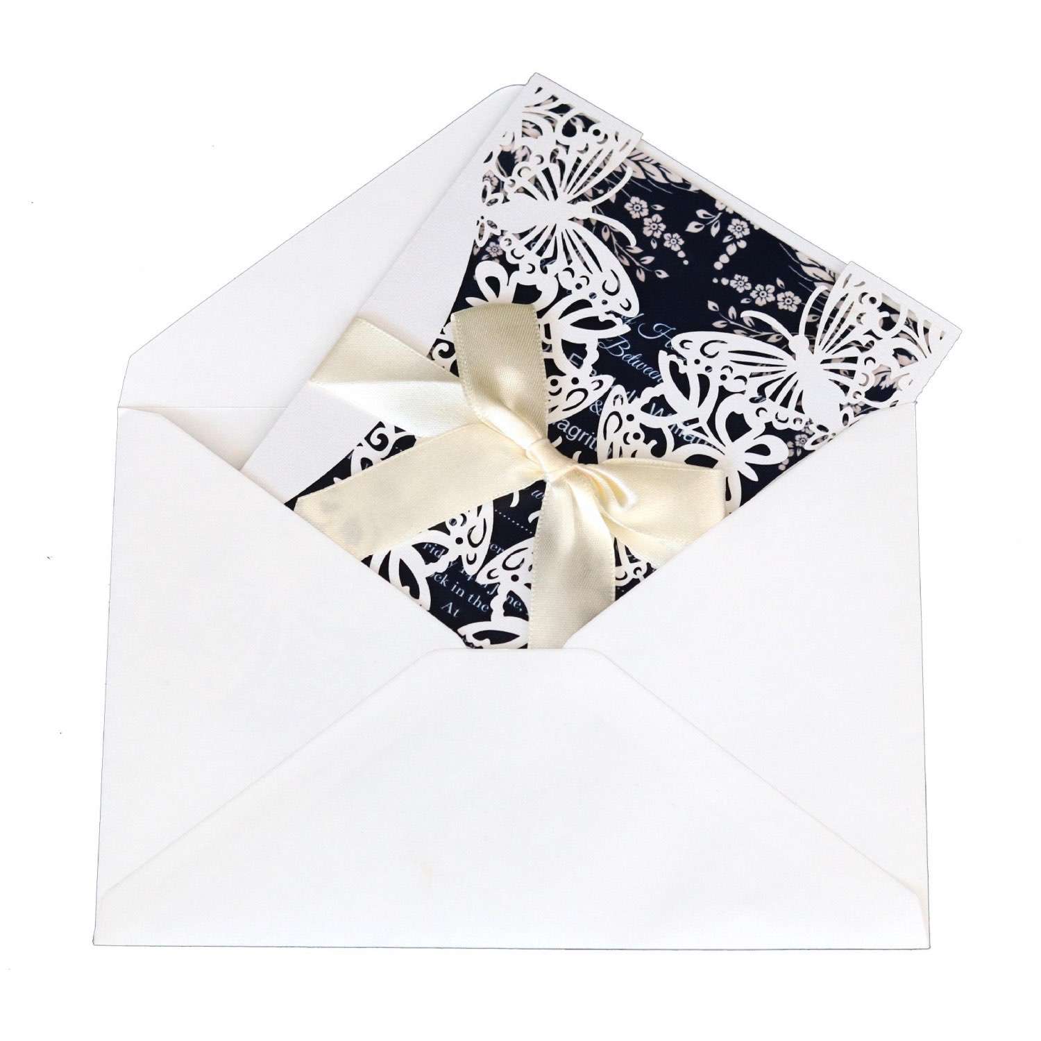 White Wedding Invitation Rectangle Butterfly Invitation Card Beautiful Card